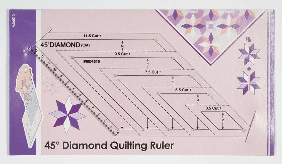 Regla rombos 45º para quilting y patchwork hasta 11,5 cm.