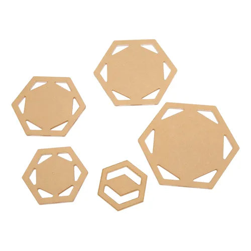 Kit que incluye 5 plantillas transparentes hexagonales para cortar con un margen de costura de 1/4.