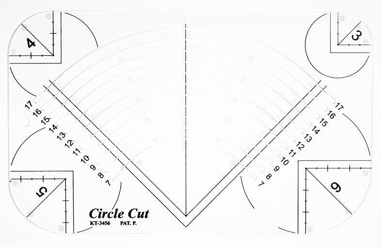 Regla para marcar y cortar 1/4 de círculos sobre cualquier superficie. Diámetro de 7 a 17 cm.